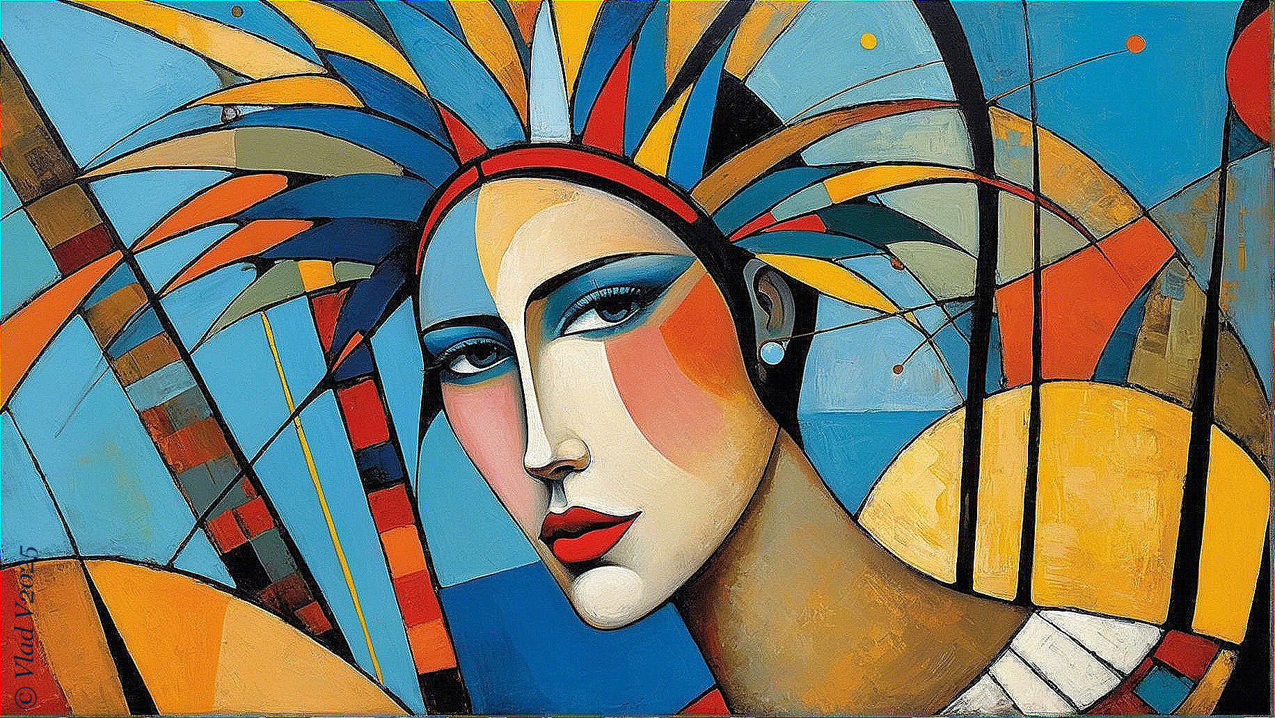 Stylized Female Portrait with Vibrant Colors and Shapes