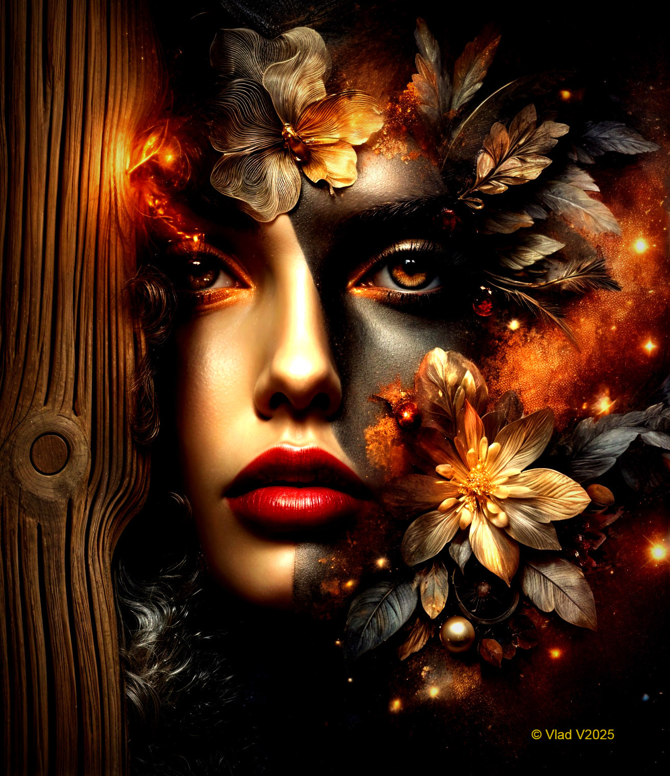 Striking Woman's Face with Light and Dark Contrast