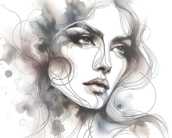 Watercolor Portrait of a Woman with Delicate Features