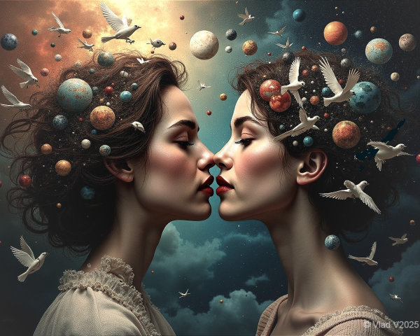 Women with Cosmic Hairstyles and Ethereal Atmosphere