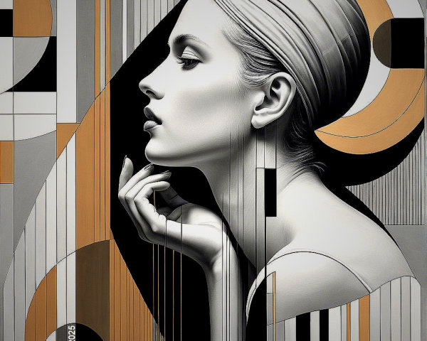 Monochromatic Profile Portrait with Geometric Shapes
