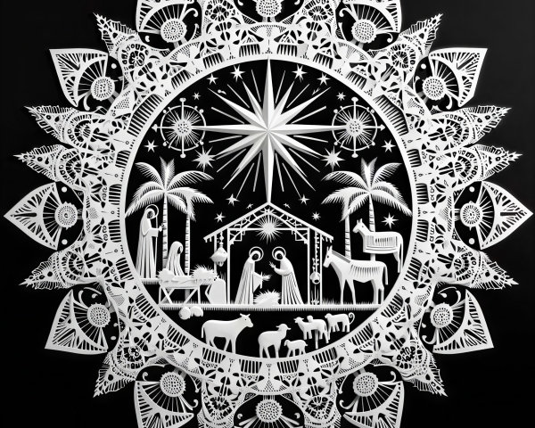 Detailed White Paper Cut-Out Christmas Nativity Scene