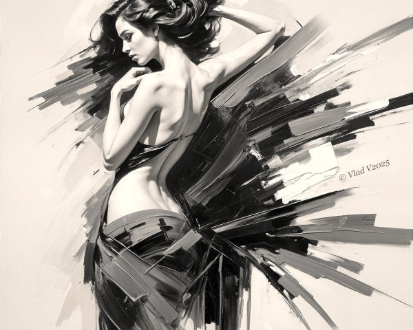 Black-and-White Artistic Rendering of a Woman's Silhouette