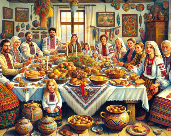 Ukrainian Family Gathering Around a Festive Meal