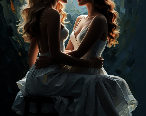 Elegant Women in White Dresses with Dreamy Background