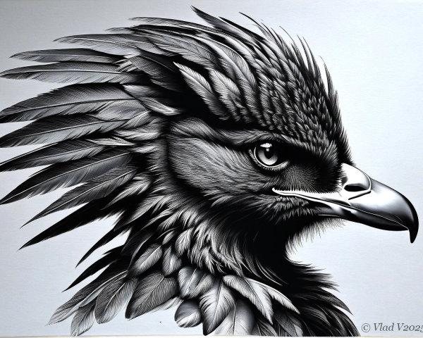 Monochromatic Illustration of a Majestic Eagle's Head