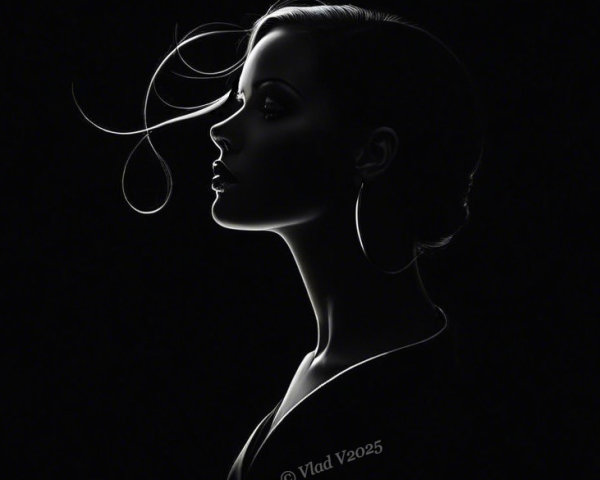 Silhouette of a Woman with Ethereal Lighting Effects