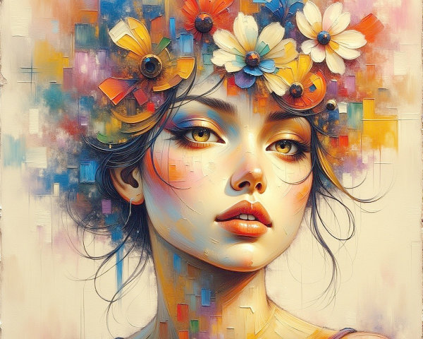 Portrait of a Young Woman with Flower Crown