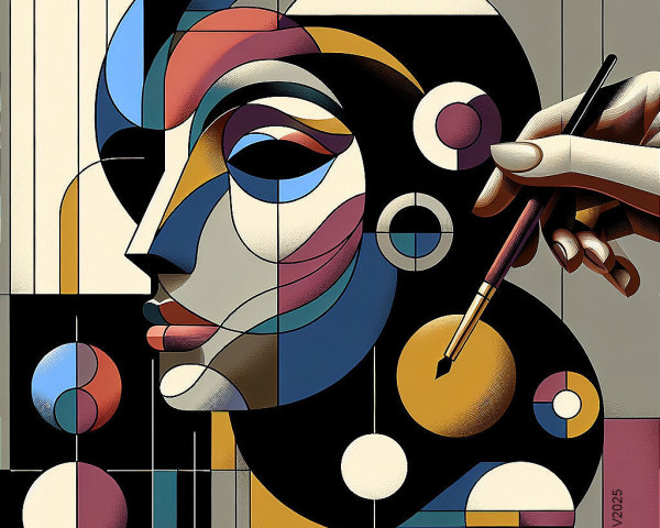 Geometric Portrait with Bold Colors and Abstract Shapes