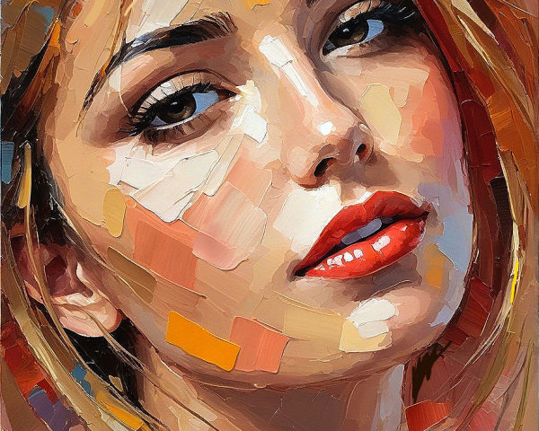 Portrait of a Woman with Golden Hair and Bold Colors