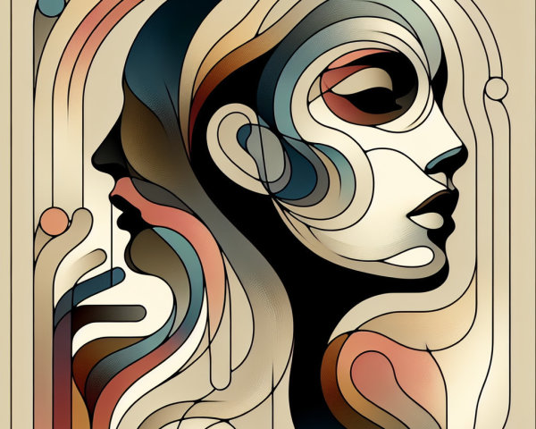 Abstract Intertwined Faces with Flowing Lines and Colors