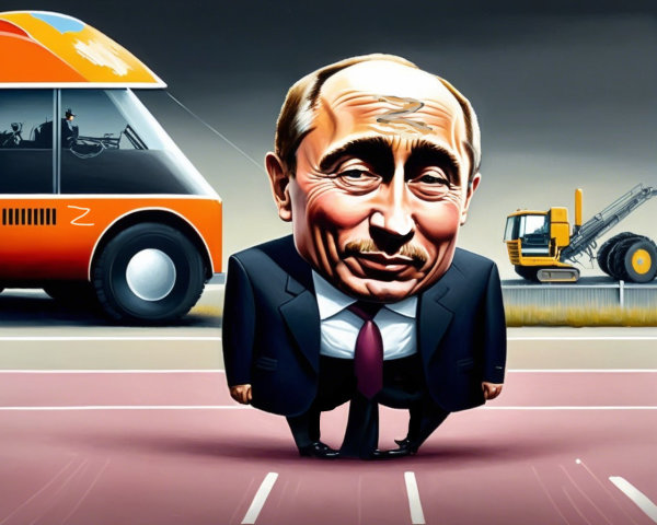 Caricature of a Man in Suit on a Racetrack Scene