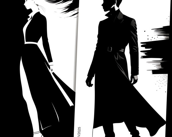 Silhouettes of Elegant Figures on Black and White Background