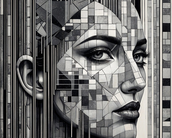 Monochromatic Geometric Portrait of a Woman