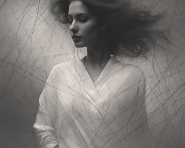 Ethereal monochrome portrait of a serene woman