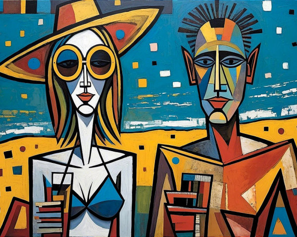 Stylized Figures in Bright Abstract Summer Artwork