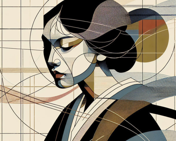 Stylized Portrait of a Woman with Geometric Patterns
