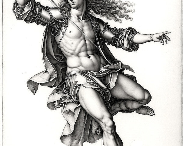 Muscular Male Figure on Rocky Outcrop with Spear