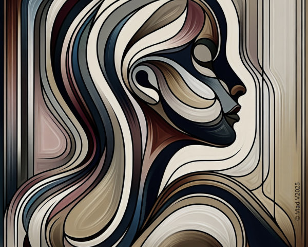Abstract Profile of a Woman with Flowing Lines