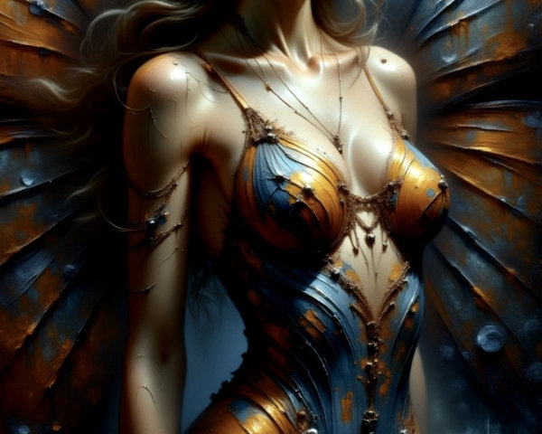 Majestic figure with vibrant butterfly wings and attire