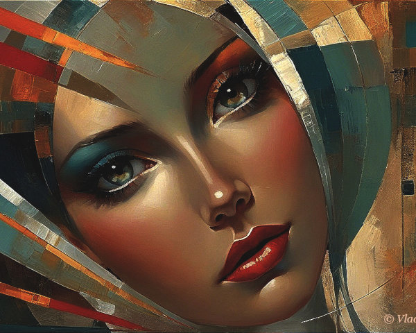 Portrait of a Woman with Bold Colors and Abstract Background
