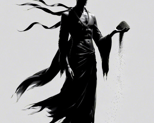Silhouette of a Muscular Figure with Cascading Sand
