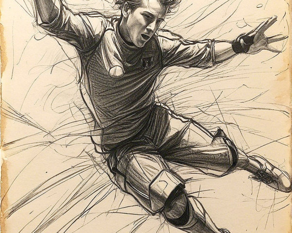 Dynamic Sketch of Soccer Goalkeeper Making a Save