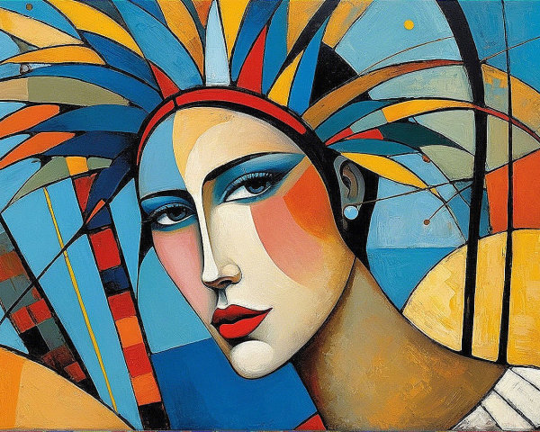 Stylized Female Portrait with Vibrant Colors and Shapes