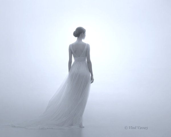 Silhouette of Woman in Elegant White Dress