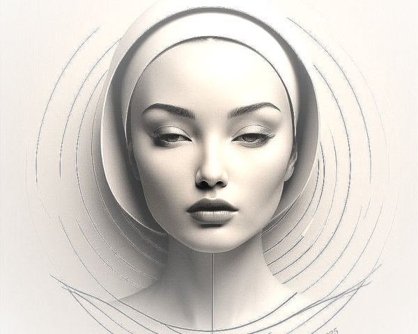 Monochromatic Portrait of a Serene Female Figure