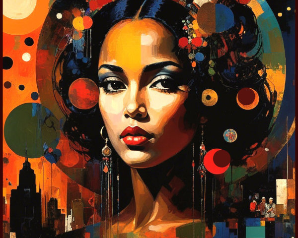 Portrait of a Woman with Colorful Accessories and Shapes