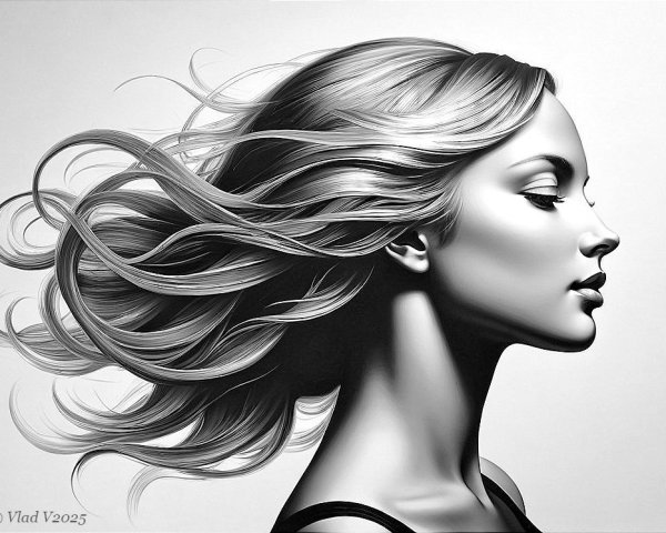 Monochrome Portrait of a Woman in Profile