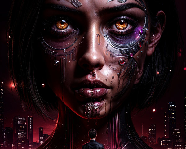 Artificial Intelligence Goddess in Cyberpunk Setting