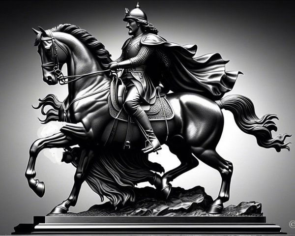 Monochromatic Sculpture of a Warrior on Horseback