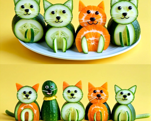 Colorful Fruit and Vegetable Cat Characters Display