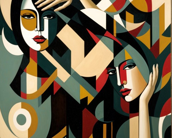 Abstract Composition of Stylized Female Faces