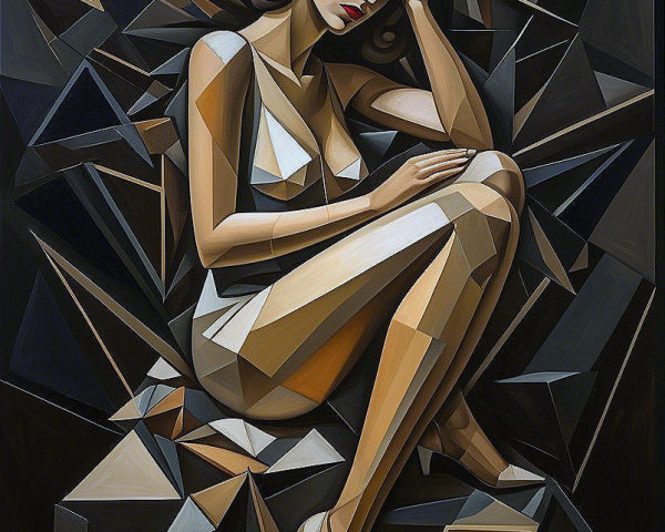 Geometric Abstract Portrait of a Seated Woman