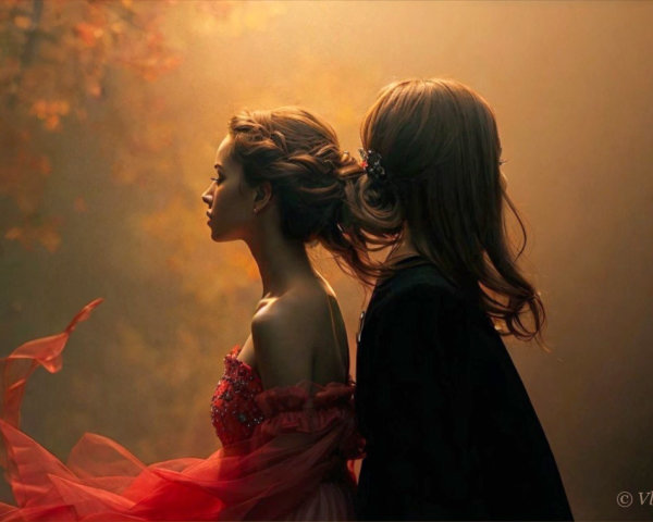 Two Women in Autumn Setting with Golden Light