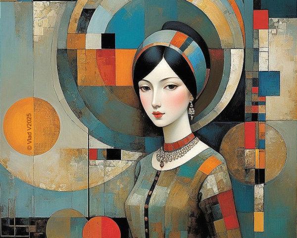 Abstract Portrait of Woman with Geometric Background