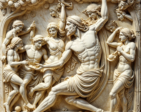 Intricately Carved Relief of Classical Mythology Figures