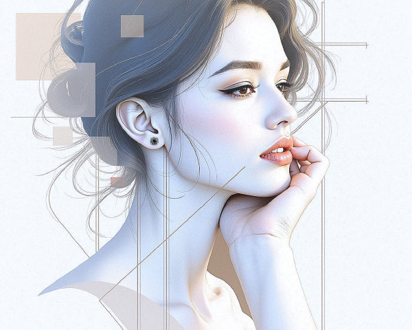 Digital Portrait of a Young Woman with Soft Hair