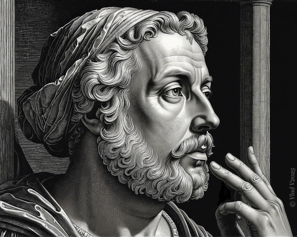 Engraving of a Male Figure in Classical Bust Style