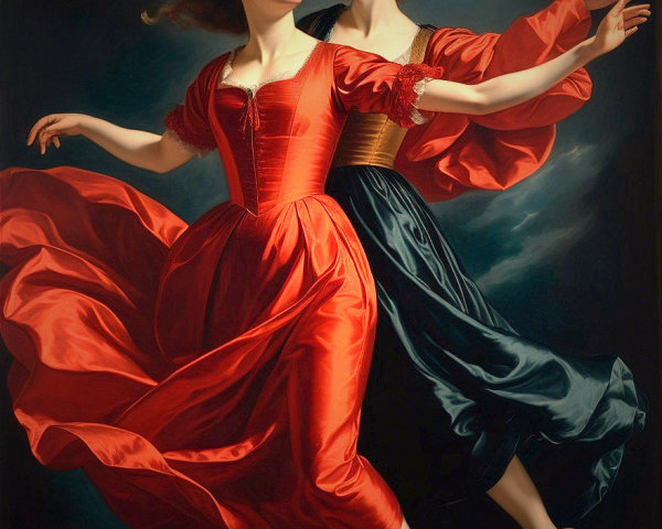 Elegantly Dressed Women in Dynamic Flowing Dresses