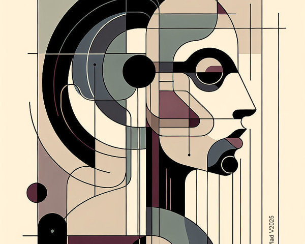 Modern Abstract Human Face in Profile with Geometric Shapes