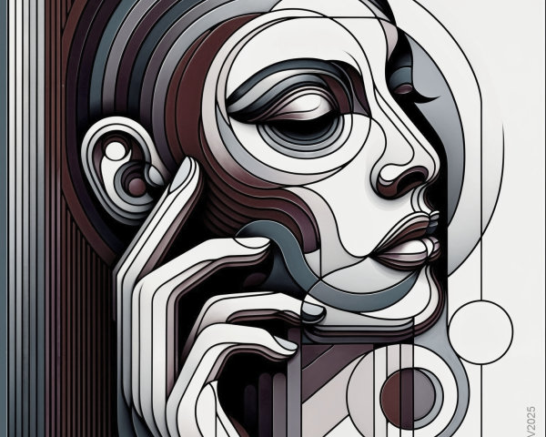 Abstract Portrait of a Woman with Flowing Lines