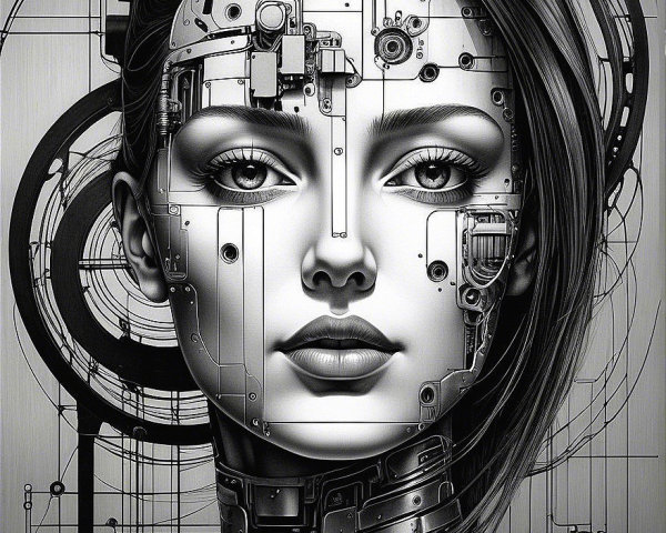 Futuristic Female Figure with Mechanical Features