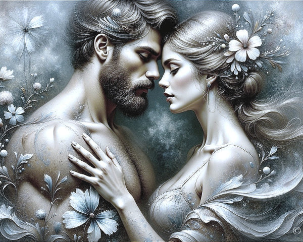 Intimate Portrait of a Couple with Floral Designs