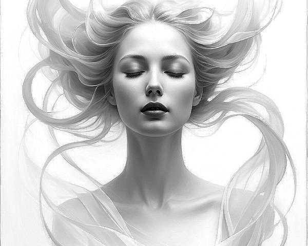 Serene Female Figure with Ethereal Hair and Calm Features