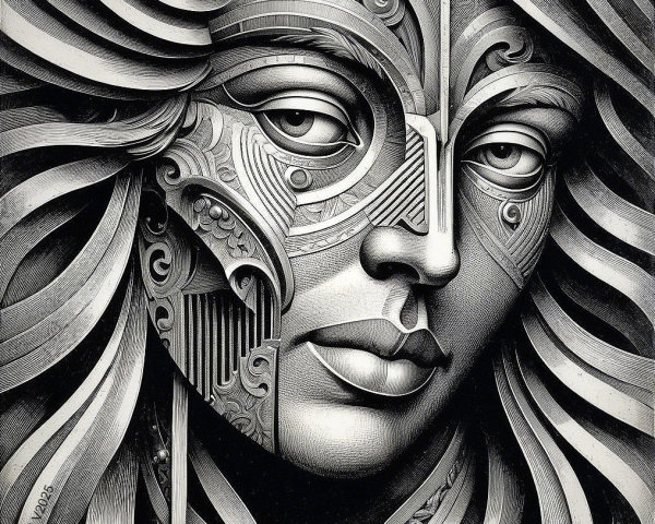 Portrait of a woman with abstract facial patterns