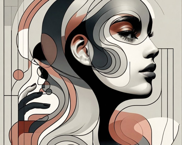 Stylized Portrait of a Woman with Abstract Elements